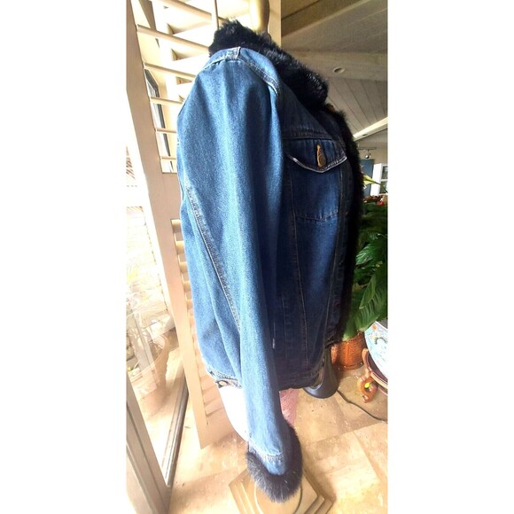 Dennis Basso Denim Jacket With Black Faux Fur Removable Vest Lining Blue Size M - Picture 5 of 8